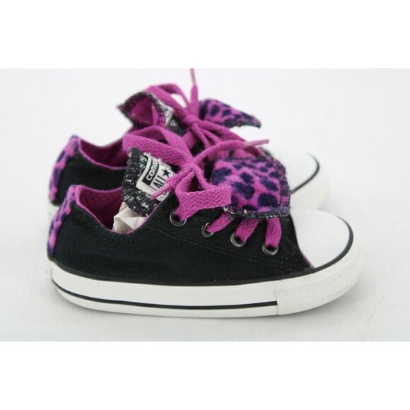 Converse All Star Little Girls 7 Toddler Double Tongue OX Sneakers Leopard Print - Picture 6 of 11